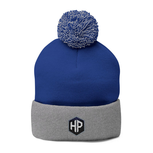 Hypug cyber-pug Pom-Pom Beanie — Minimal HP Logo Knit Winter Hat One size Royal Heather Grey