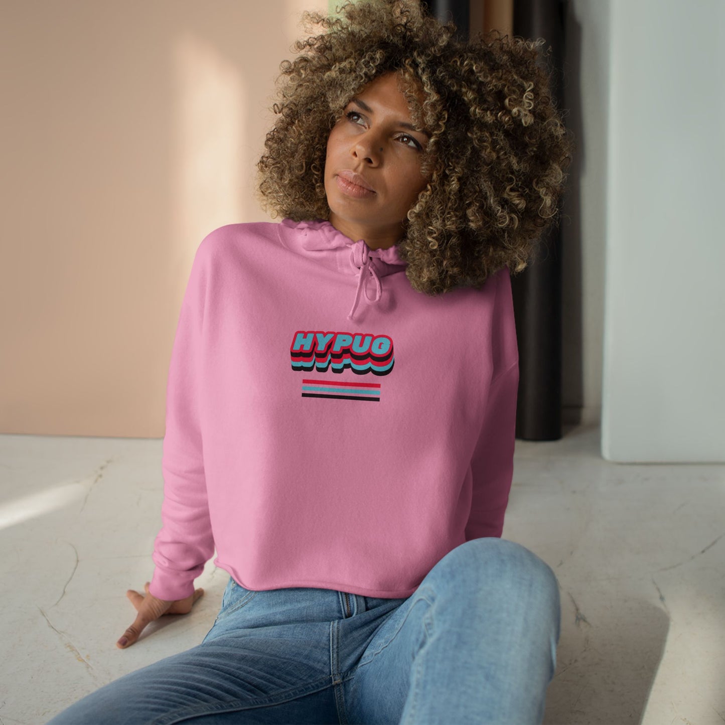 Cropped Hoodie — Retro 'HYPUG' Chest Logo & Paw Print Back Graphic