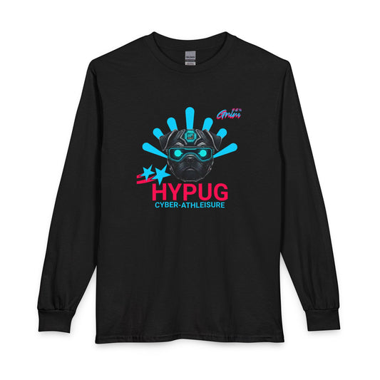 HYPUG Cyber-pug Athleisure Long Sleeve Tee — Futuristic Pug Graphic Black