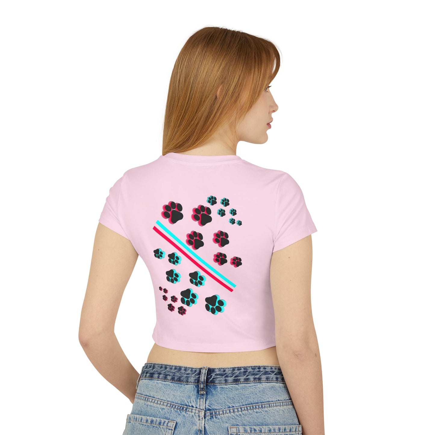 Hypug Women's Baby Tee — Retro 3D 'HYPUG' Graphic with Neon Paw Prints