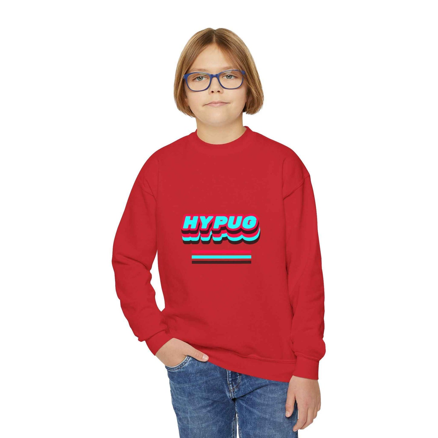 Hypug Youth Crewneck Sweatshirt — Retro "HYPUO" Graphic with Paw Print Accents