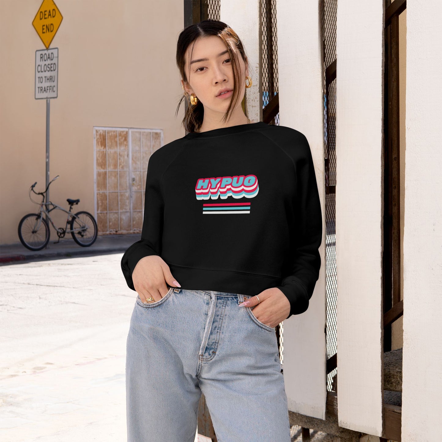 Cropped Pullover - Retro Neon 'HYPUG' Graphic Fleece