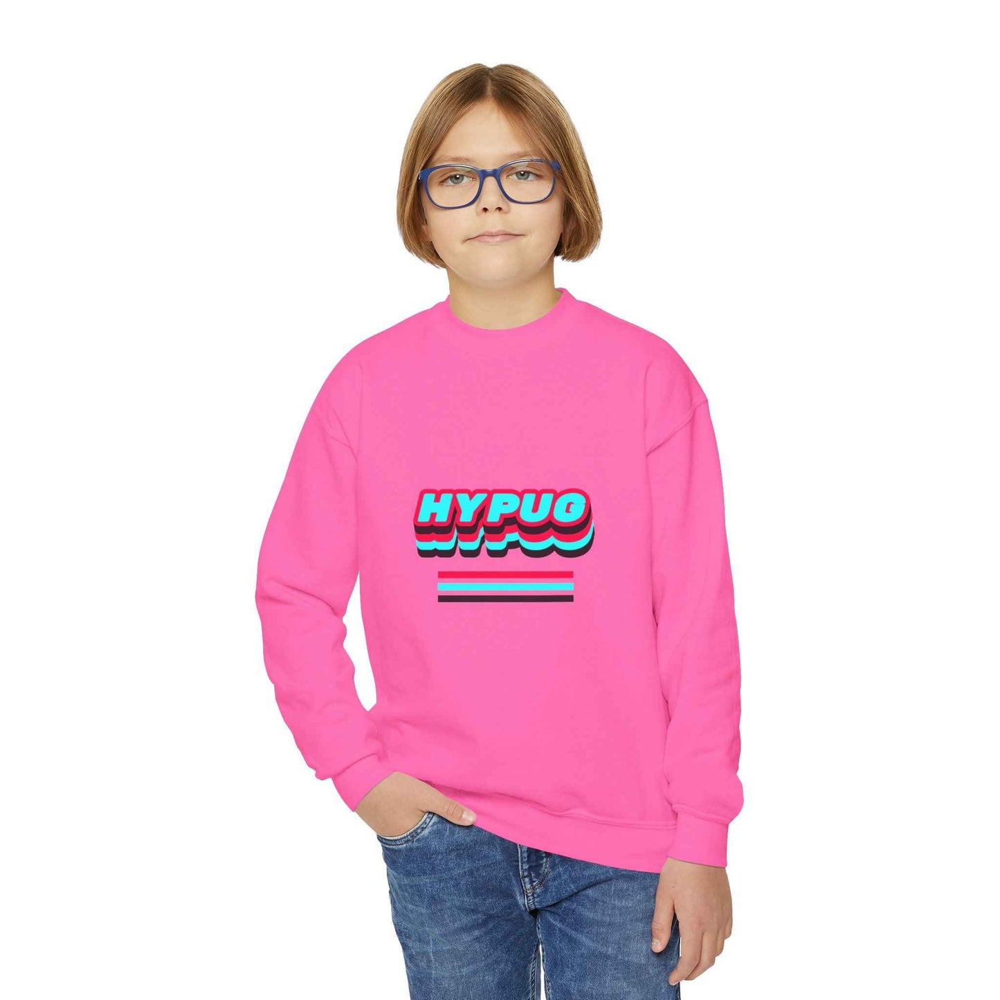 Hypug Youth Crewneck Sweatshirt — Retro "HYPUO" Graphic with Paw Print Accents