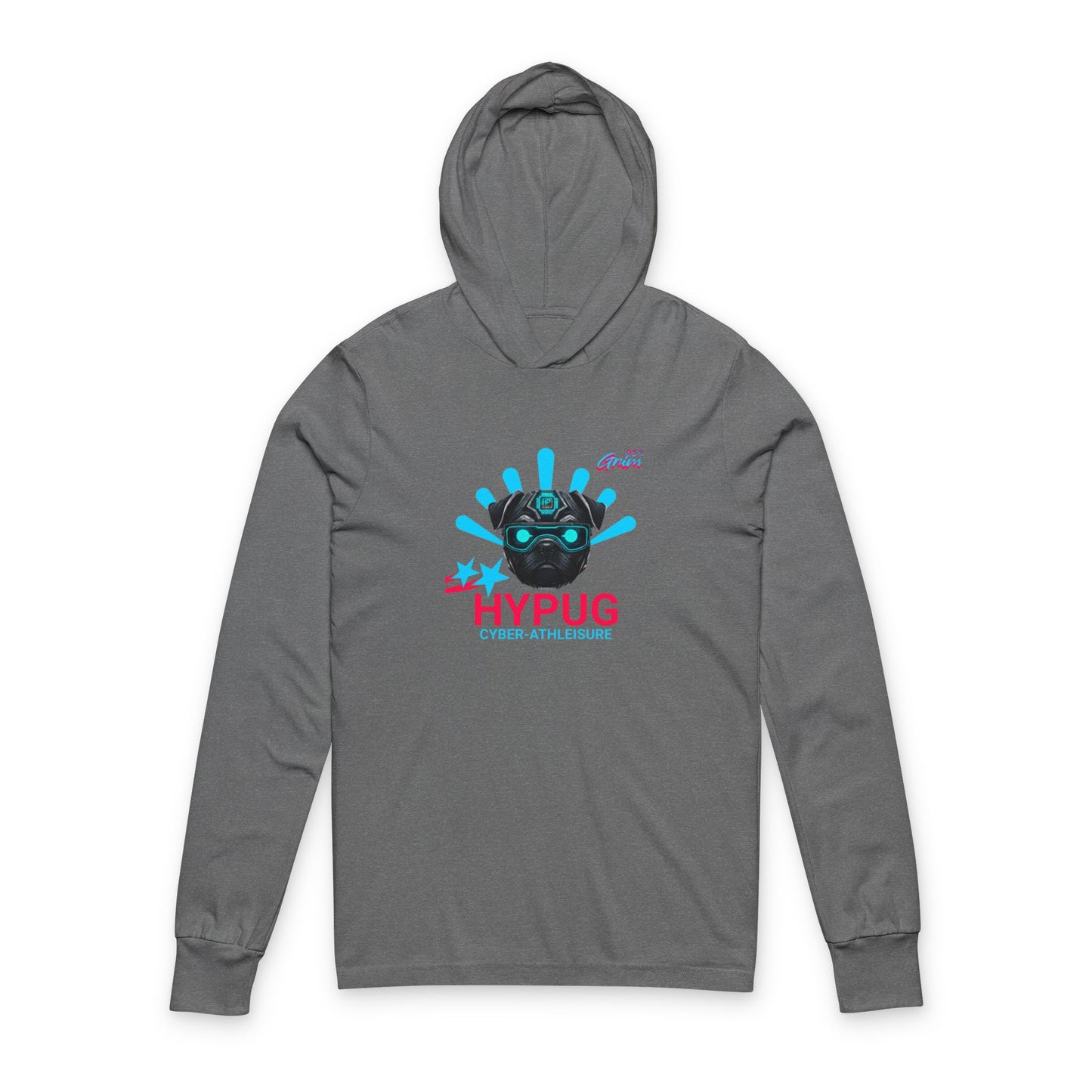 Hypug cyber-pug Hooded Long Sleeve Tee Grey TriBlend