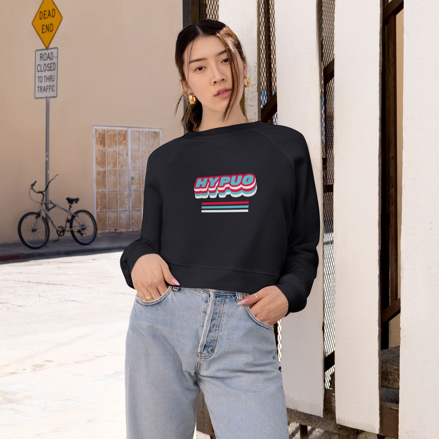 Cropped Pullover - Retro Neon 'HYPUG' Graphic Fleece