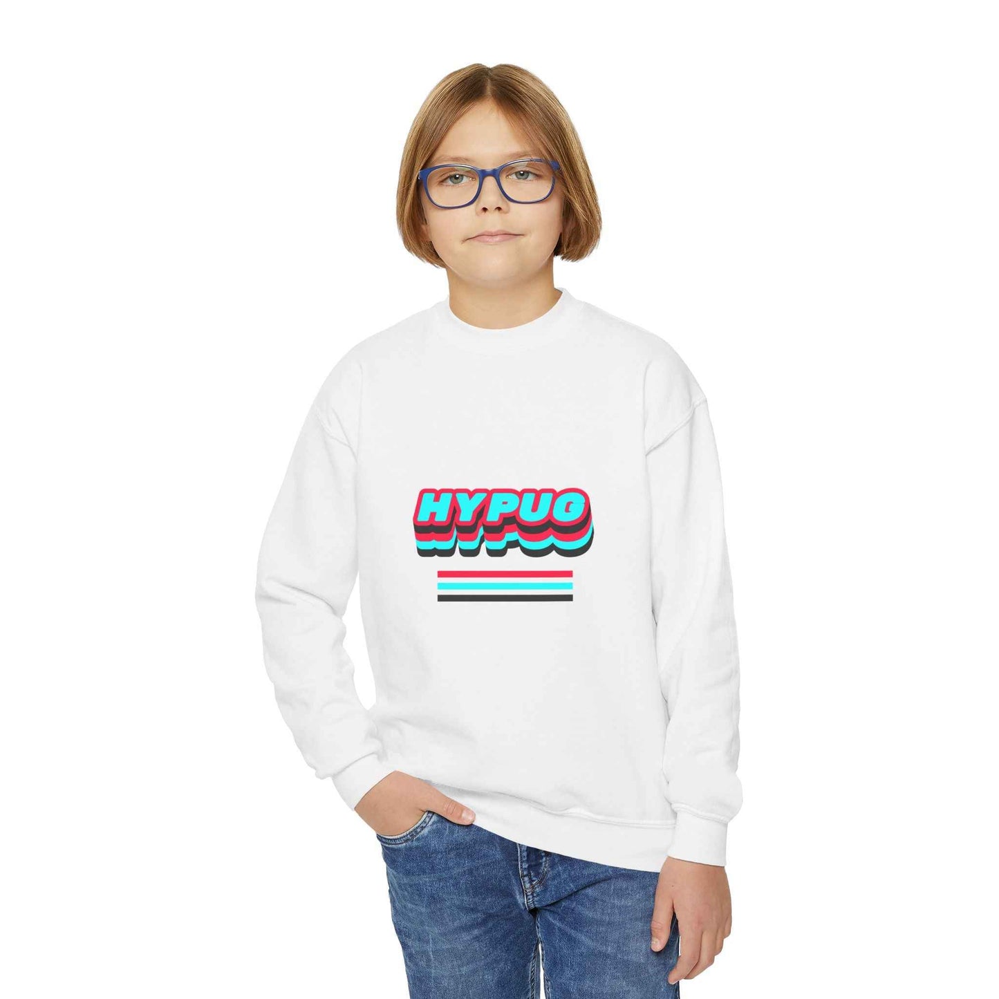 Hypug Youth Crewneck Sweatshirt — Retro "HYPUO" Graphic with Paw Print Accents
