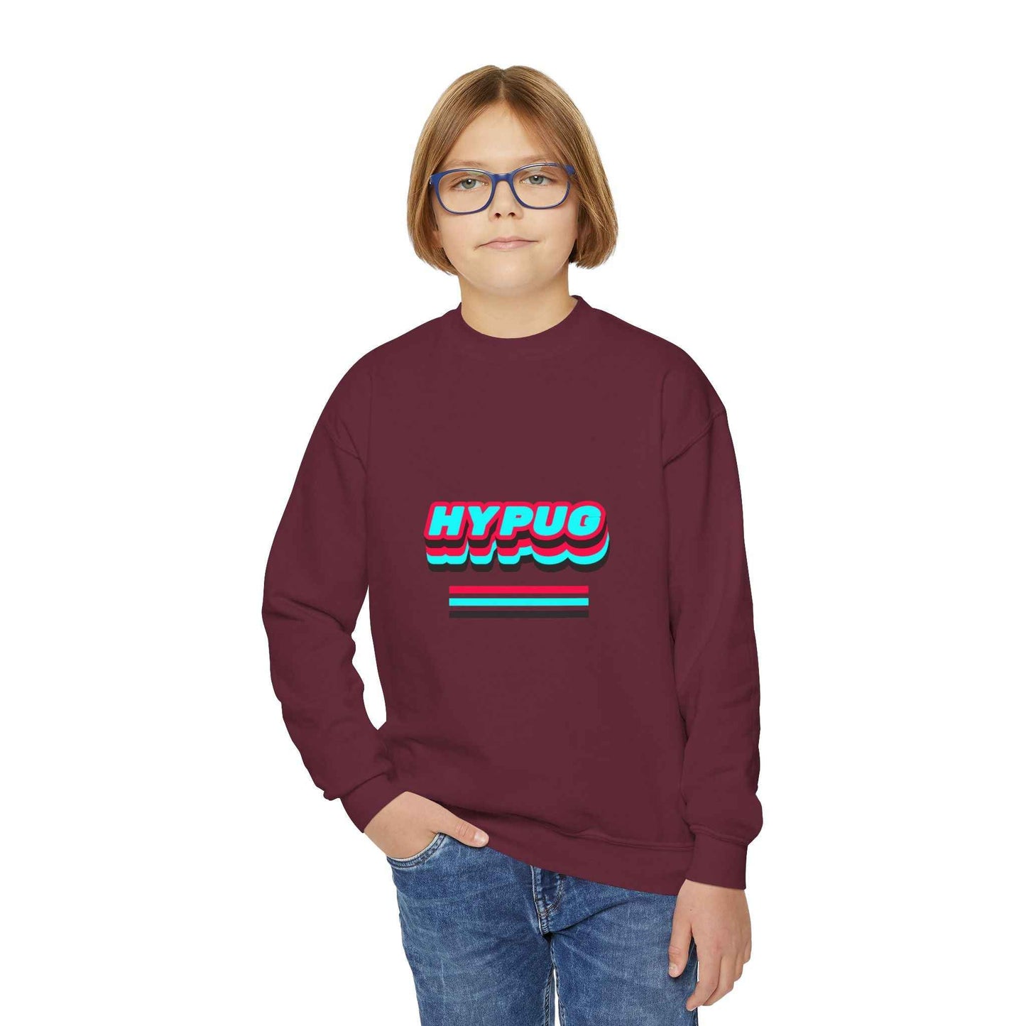 Hypug Youth Crewneck Sweatshirt — Retro "HYPUO" Graphic with Paw Print Accents