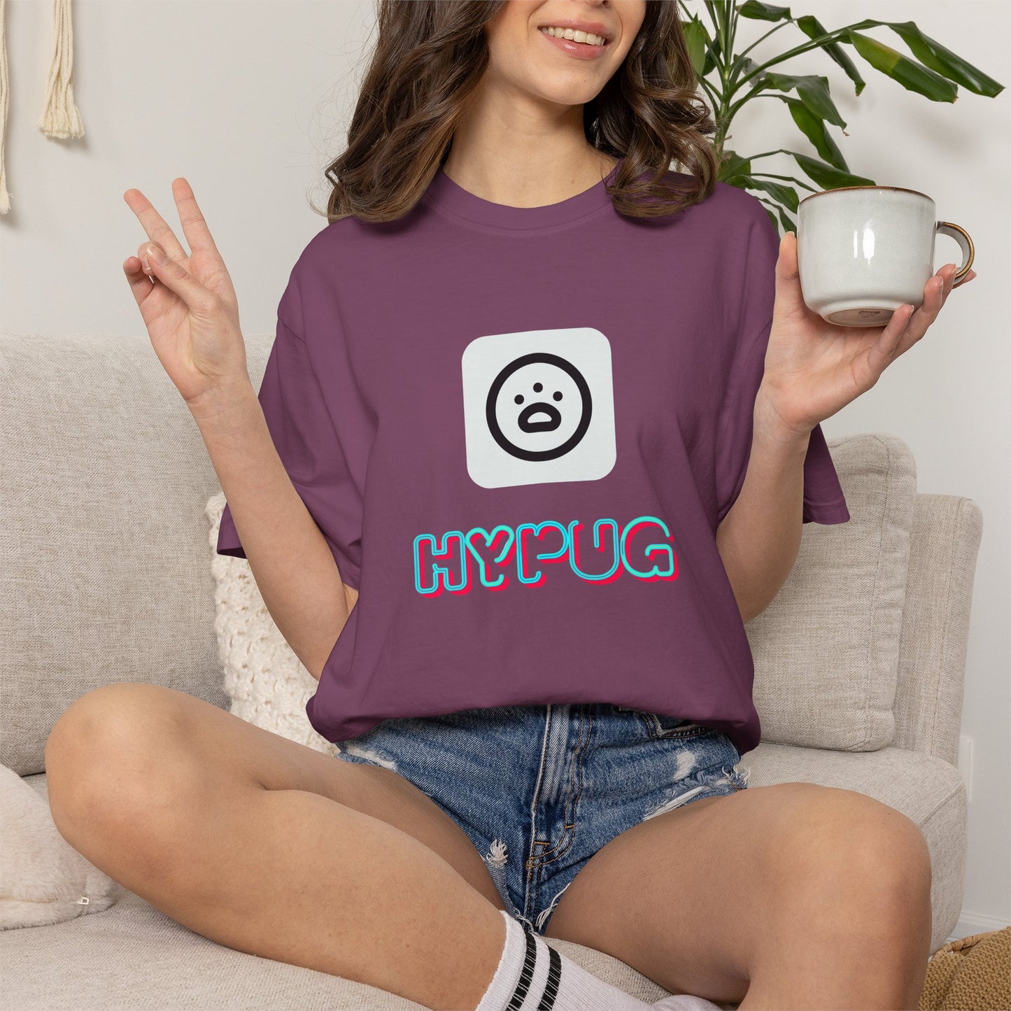Big Dog Graphic T-Shirt — 'HYPUG' Retro Logo with Illustrated Boxer Dog