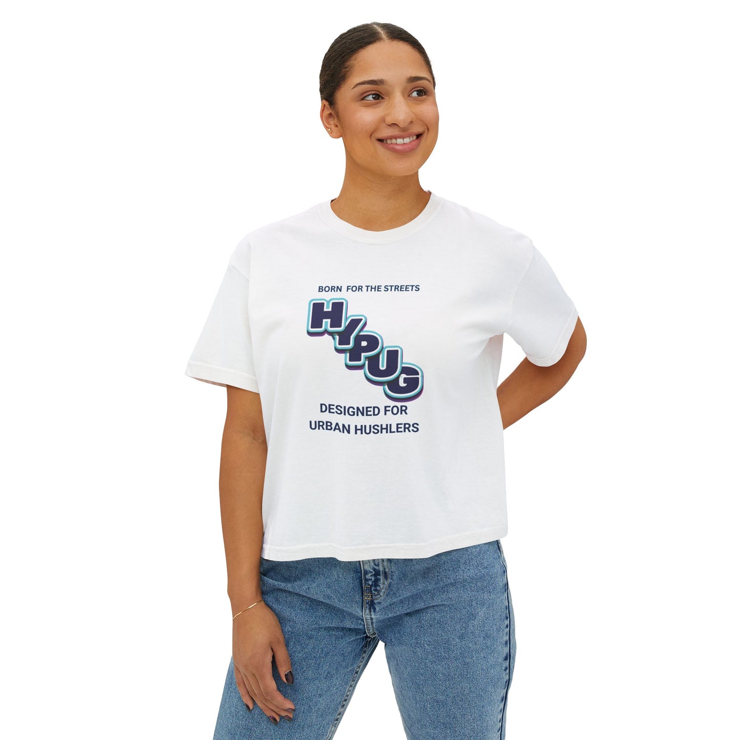Urban Dogs Women's Boxy Tee — "Hustle" Graphic Streetwear