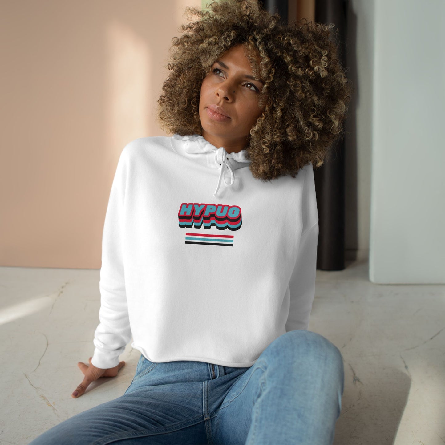 Cropped Hoodie — Retro 'HYPUG' Chest Logo & Paw Print Back Graphic