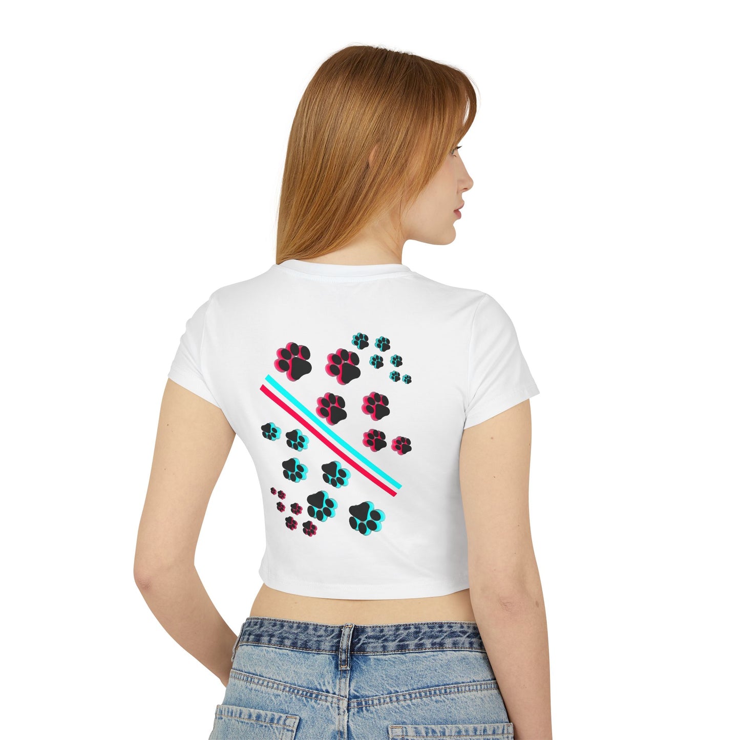 Hypug Women's Baby Tee — Retro 3D 'HYPUG' Graphic with Neon Paw Prints