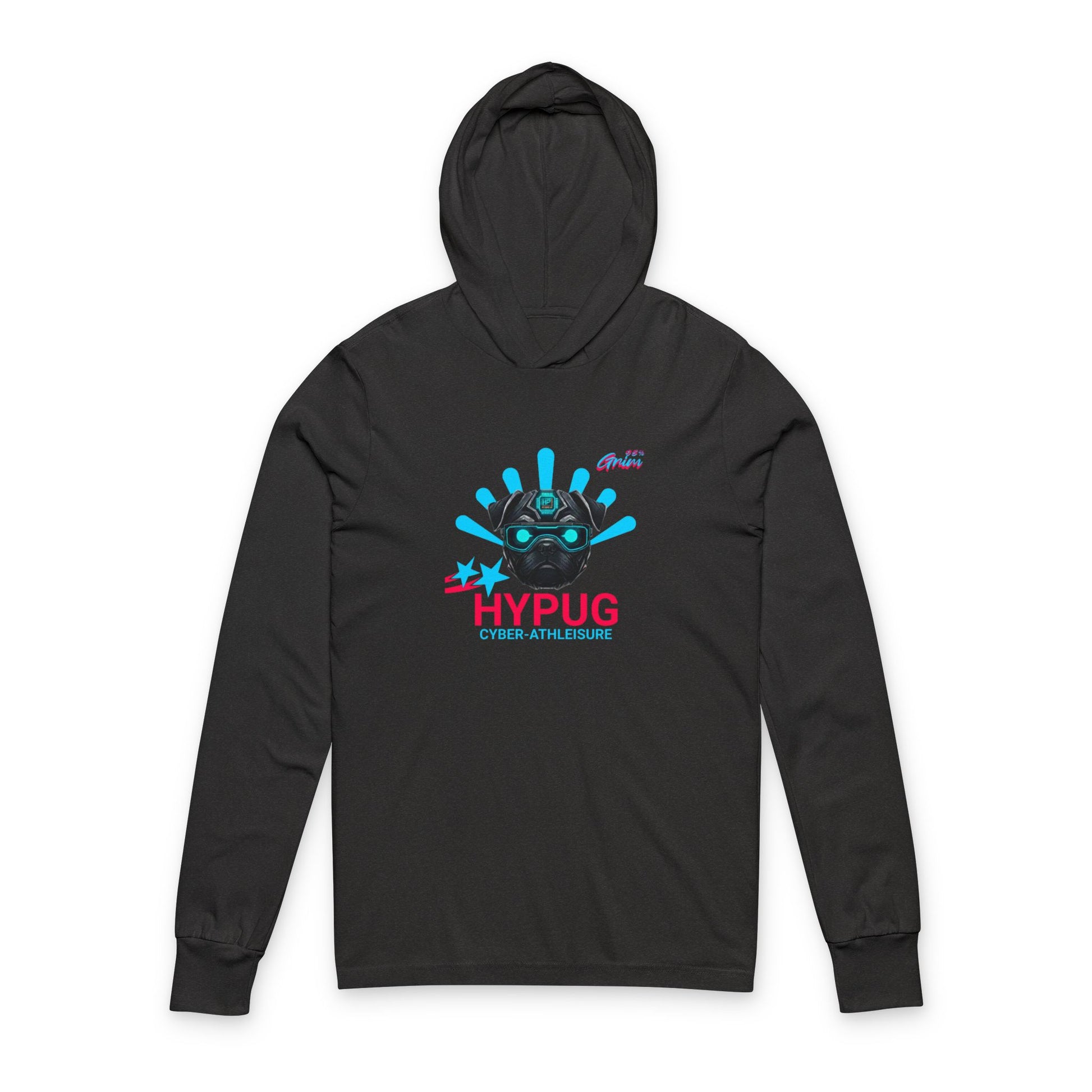 Hypug cyber-pug Hooded Long Sleeve Tee Charcoal Black TriBlend
