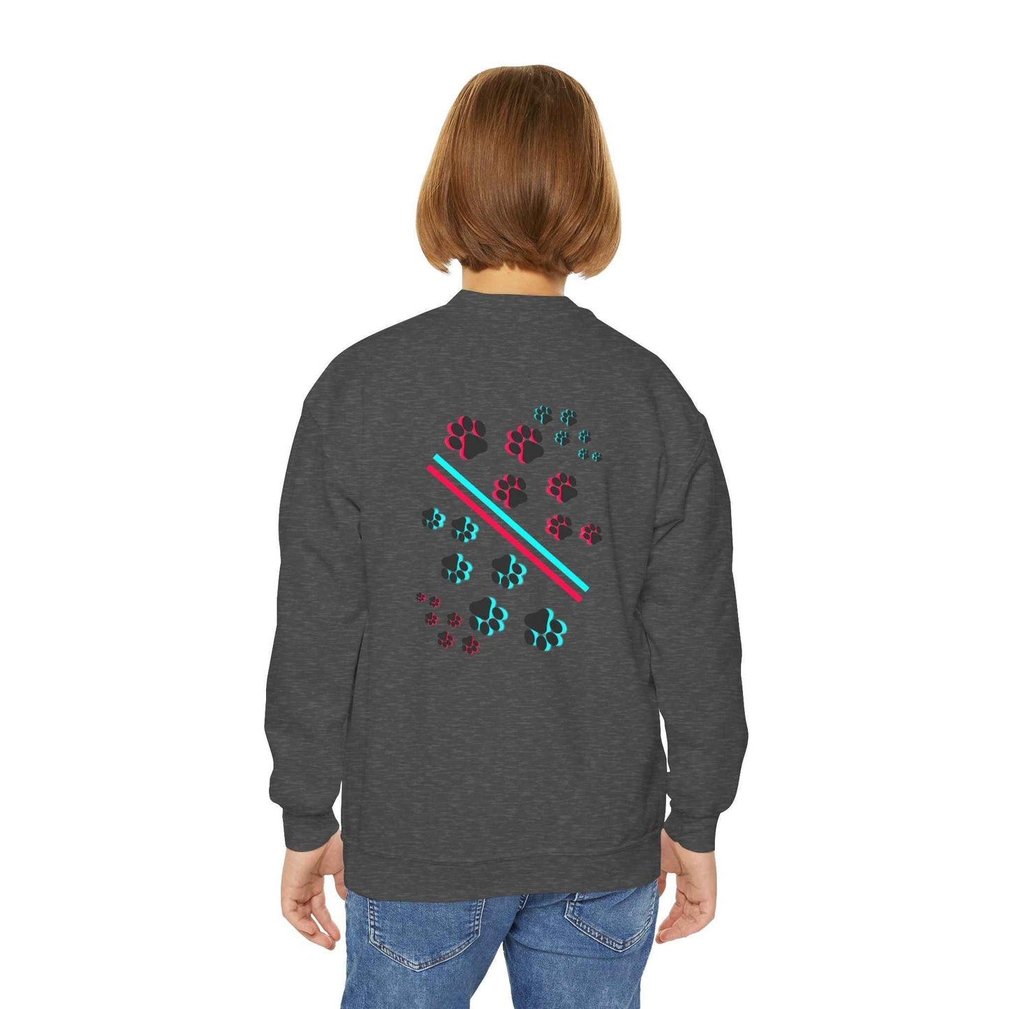 Hypug Youth Crewneck Sweatshirt — Retro "HYPUO" Graphic with Paw Print Accents