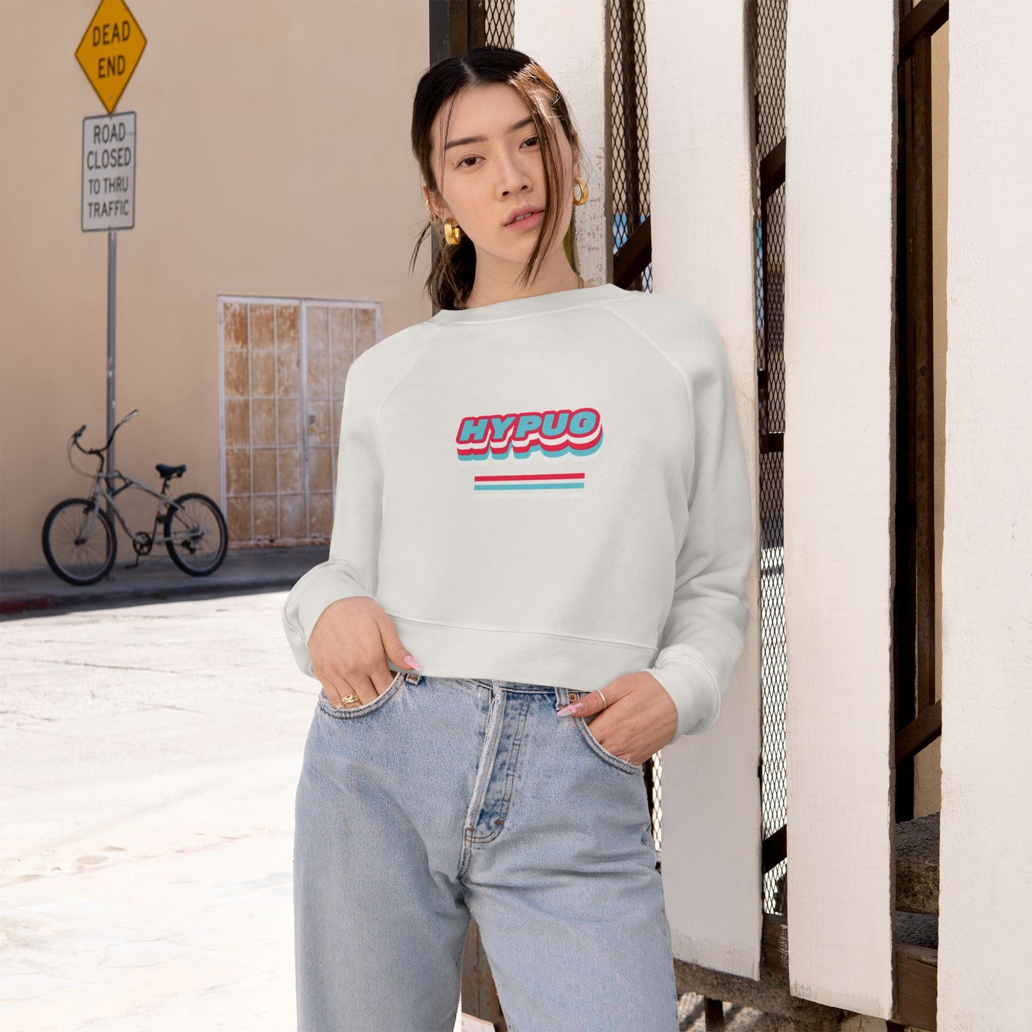 Cropped Pullover - Retro Neon 'HYPUG' Graphic Fleece