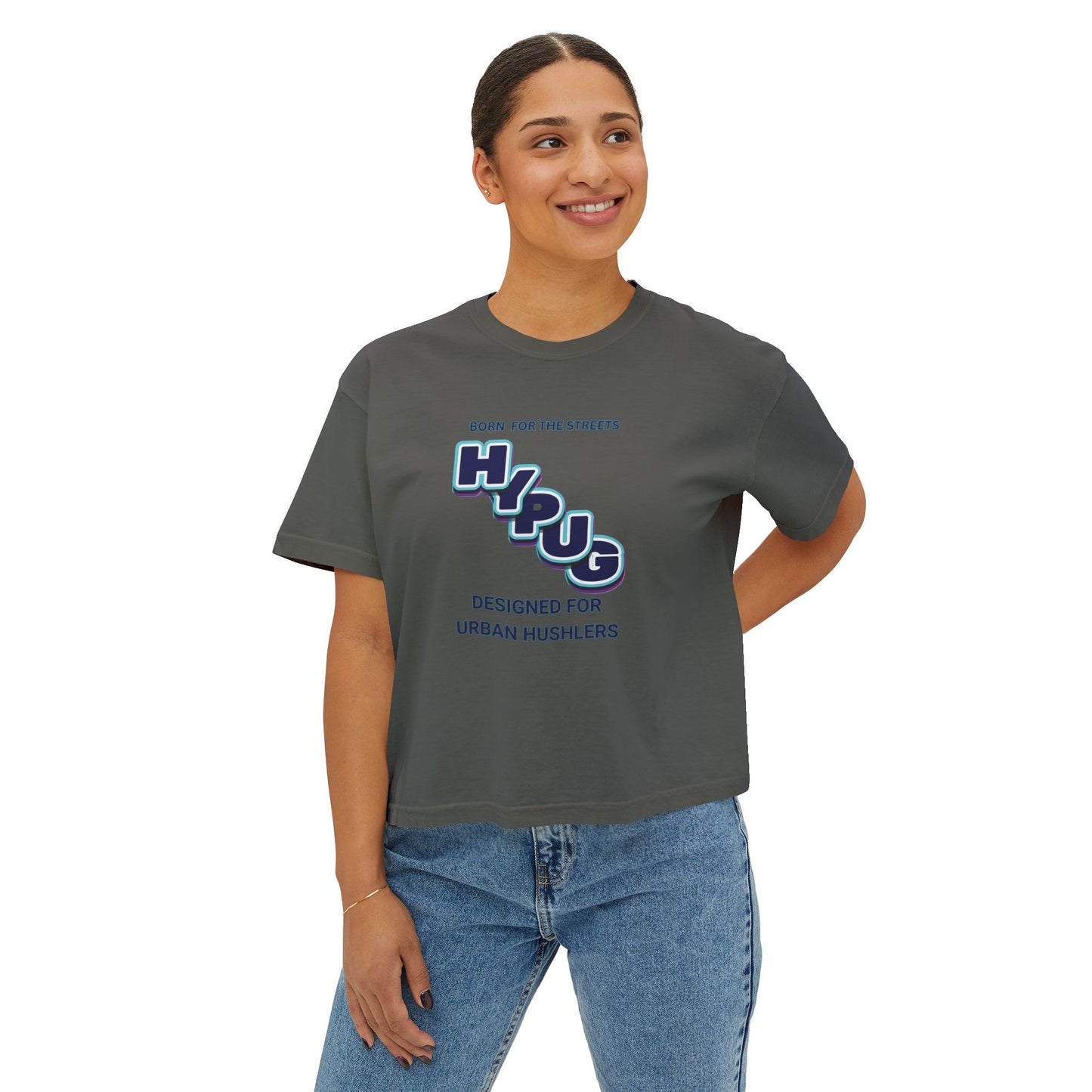 Urban Dogs Women's Boxy Tee — "Hustle" Graphic Streetwear