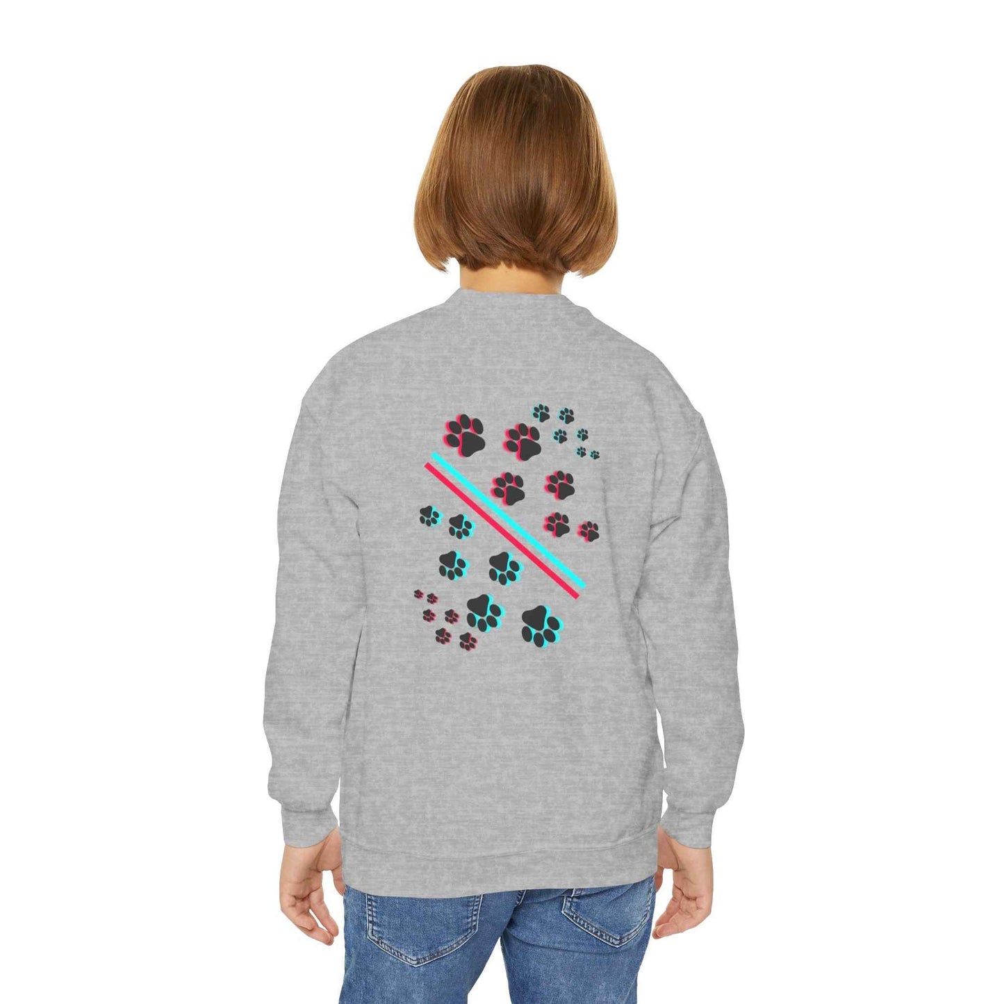 Hypug Youth Crewneck Sweatshirt — Retro "HYPUO" Graphic with Paw Print Accents