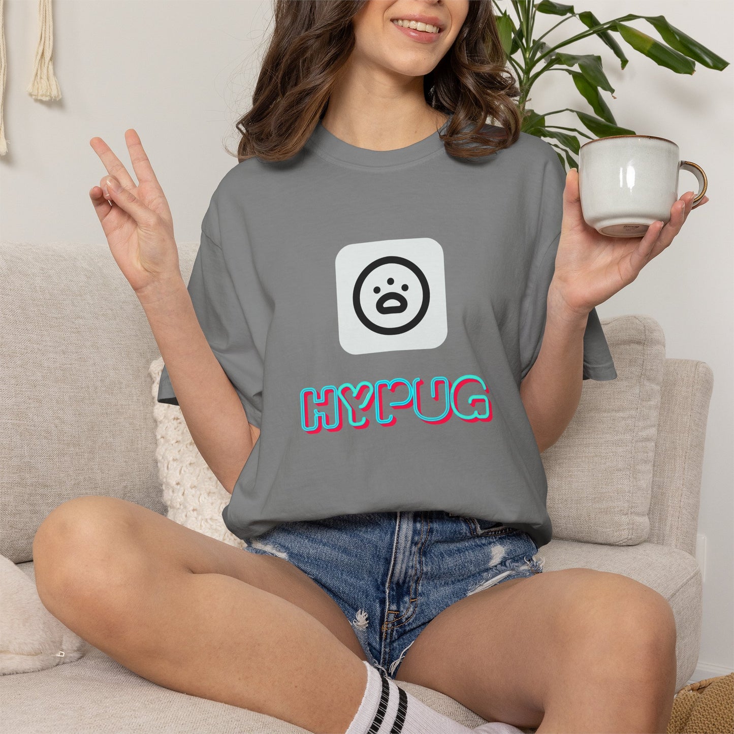 Big Dog Graphic T-Shirt — 'HYPUG' Retro Logo with Illustrated Boxer Dog