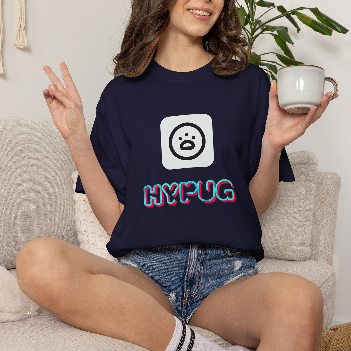Big Dog Graphic T-Shirt — 'HYPUG' Retro Logo with Illustrated Boxer Dog
