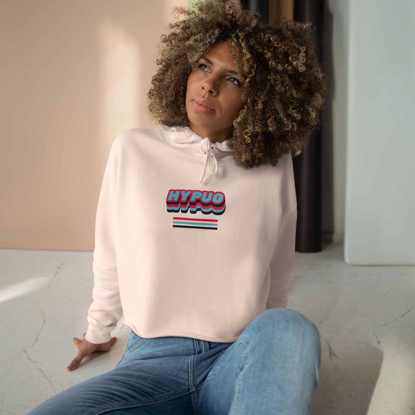 Cropped Hoodie — Retro 'HYPUG' Chest Logo & Paw Print Back Graphic