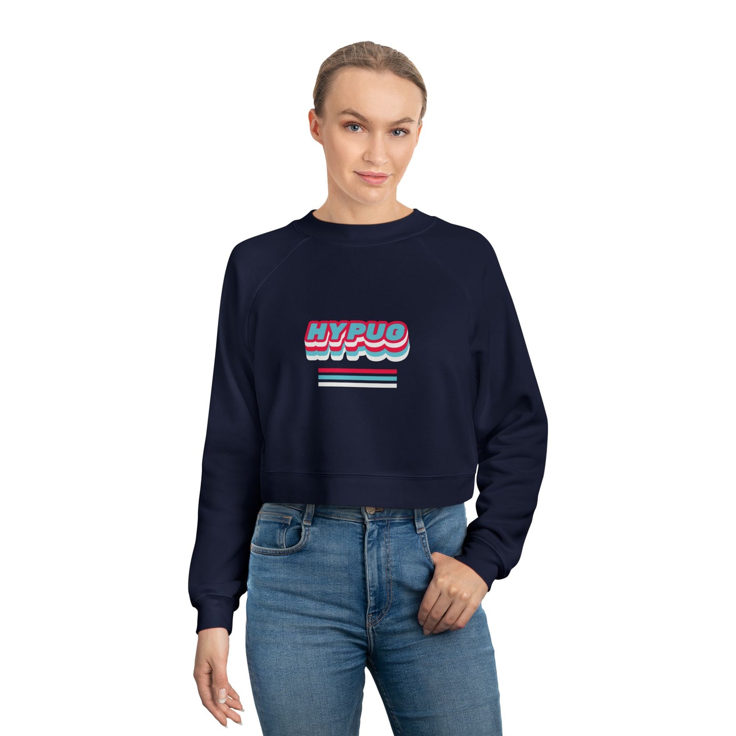 Cropped Pullover - Retro Neon 'HYPUG' Graphic Fleece
