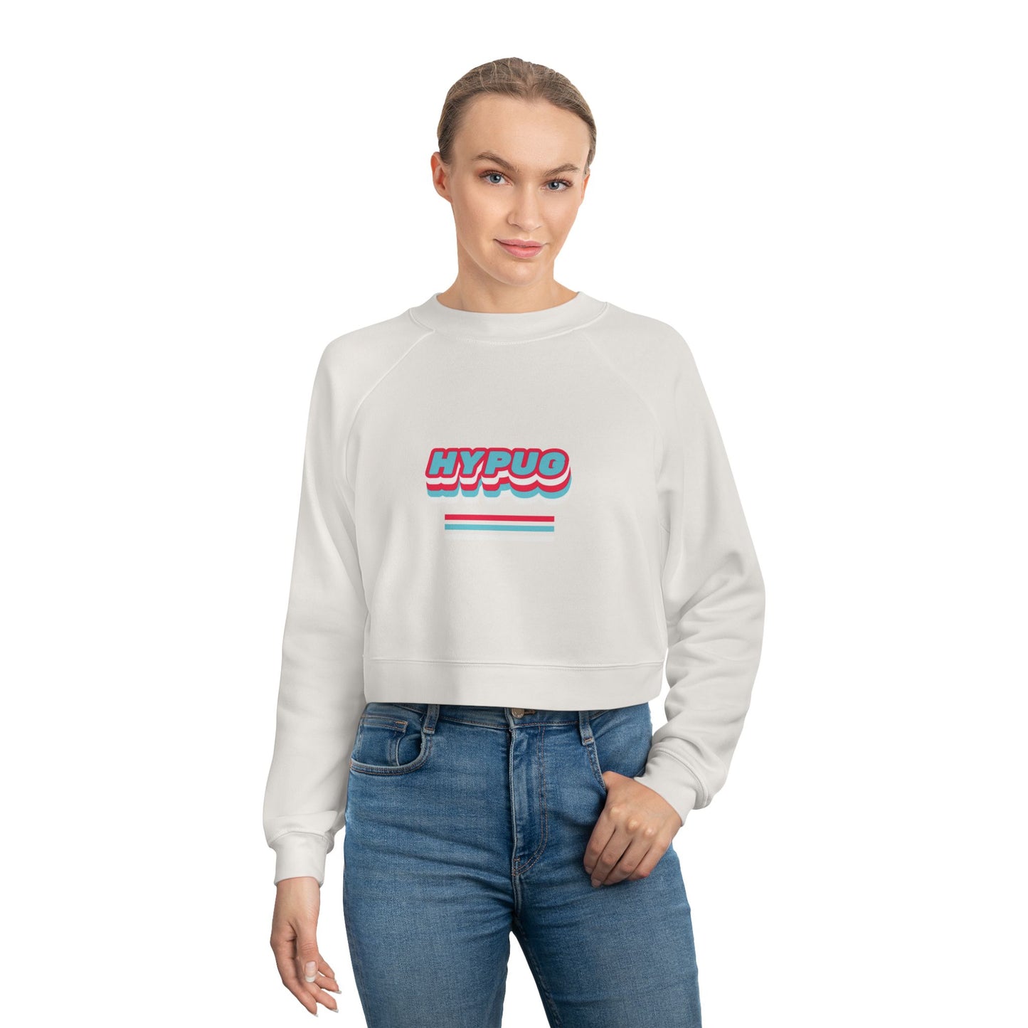 Cropped Pullover - Retro Neon 'HYPUG' Graphic Fleece
