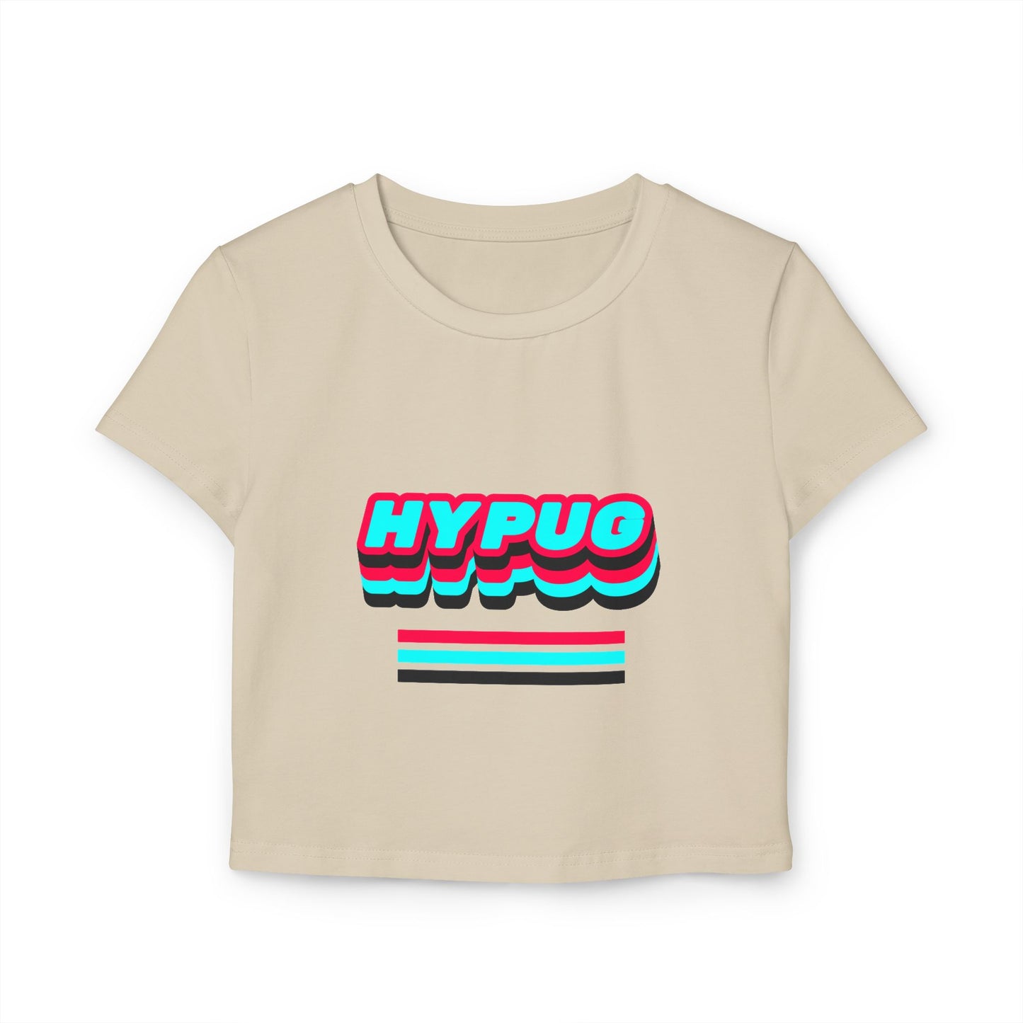 Hypug Women's Baby Tee — Retro 3D 'HYPUG' Graphic with Neon Paw Prints