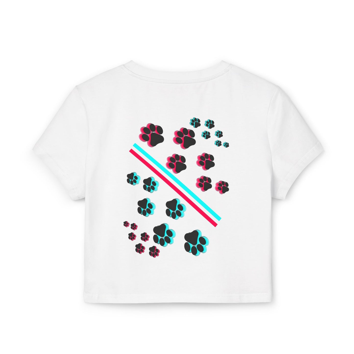 Hypug Women's Baby Tee — Retro 3D 'HYPUG' Graphic with Neon Paw Prints