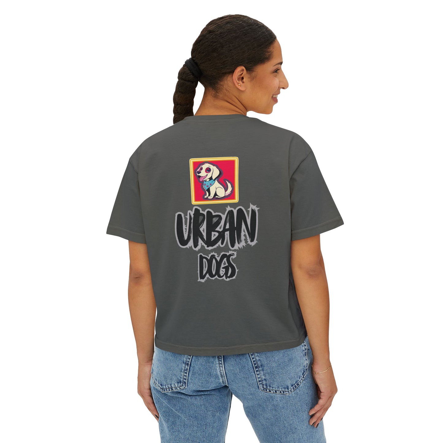 Urban Dogs Women's Boxy Tee — "Hustle" Graphic Streetwear