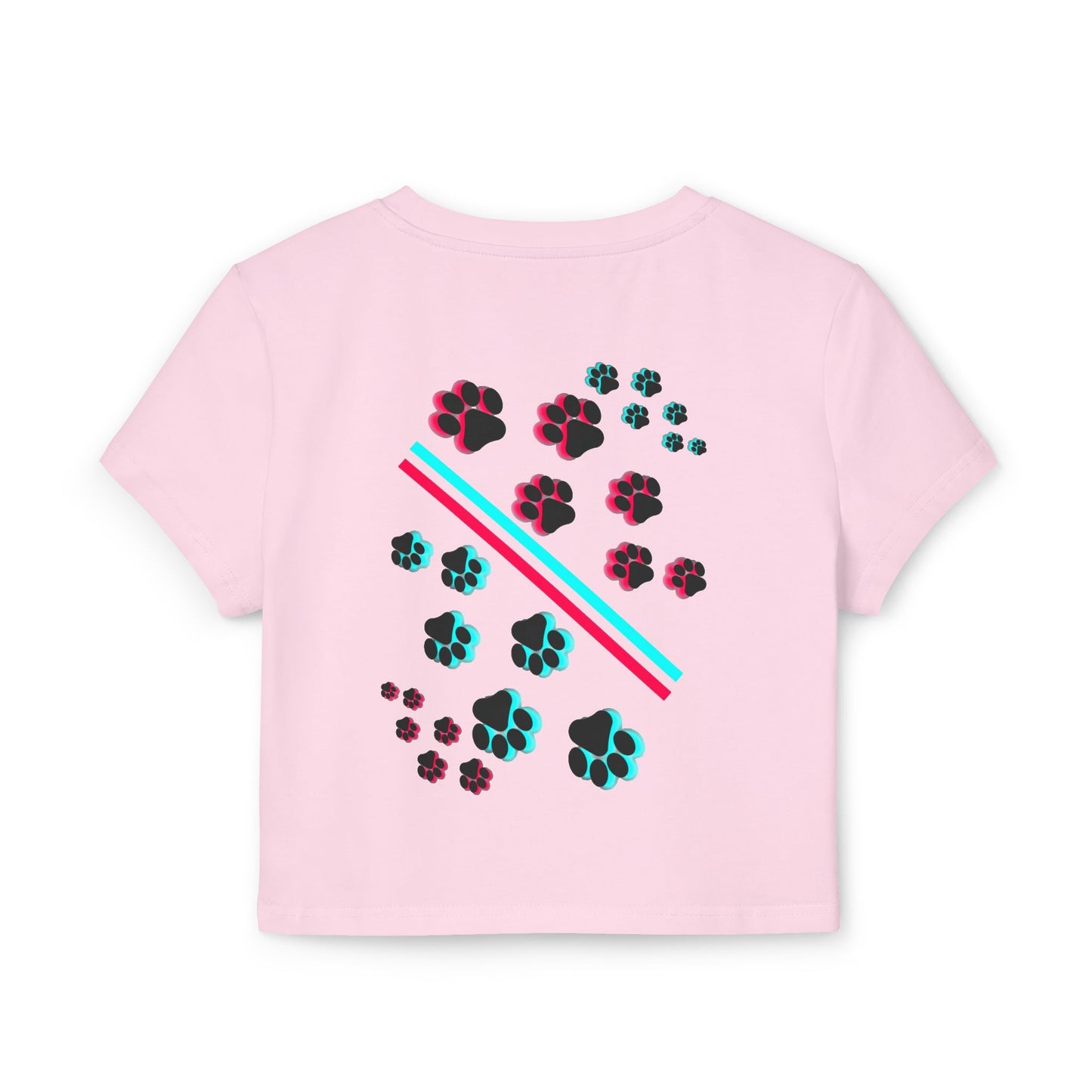 Hypug Women's Baby Tee — Retro 3D 'HYPUG' Graphic with Neon Paw Prints