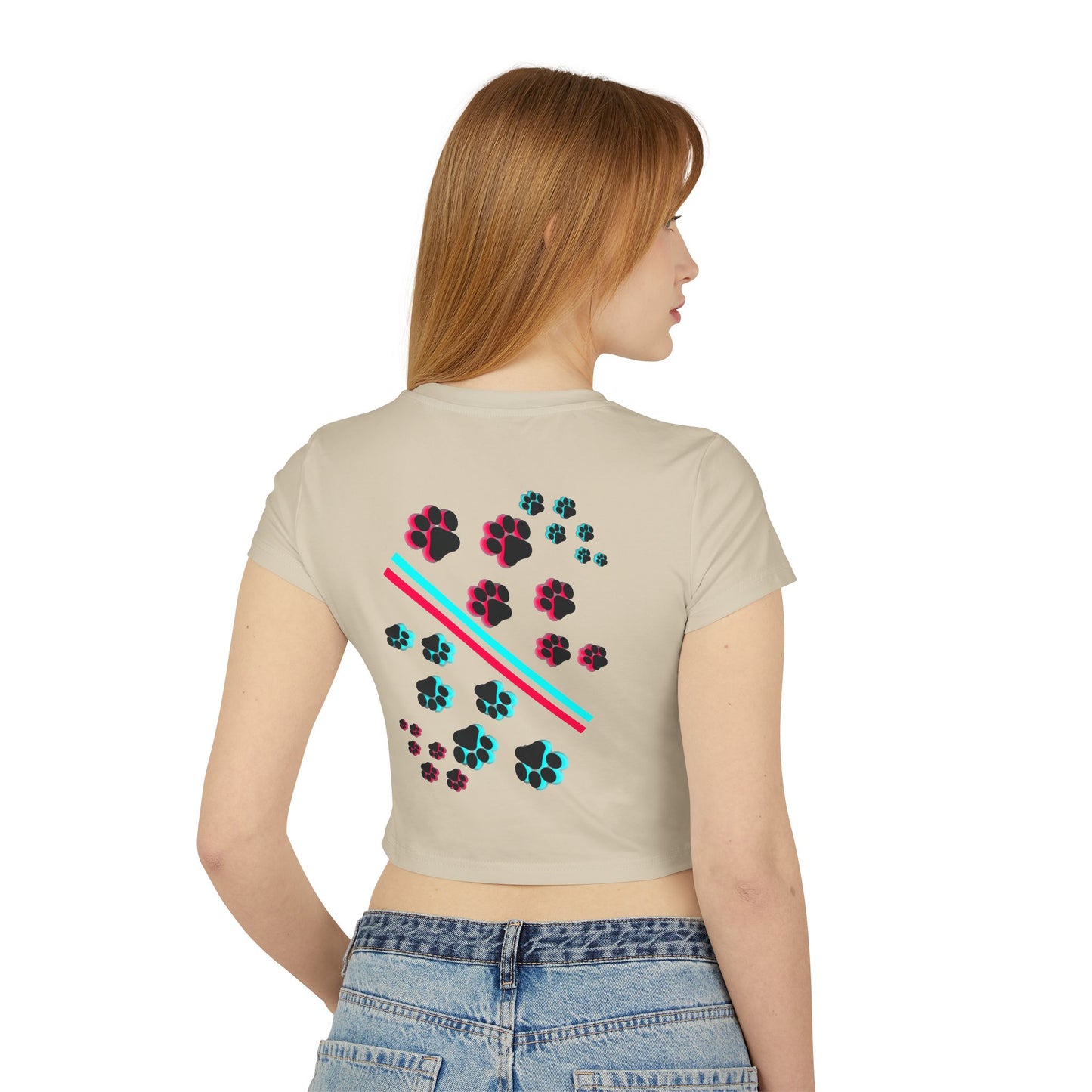 Hypug Women's Baby Tee — Retro 3D 'HYPUG' Graphic with Neon Paw Prints