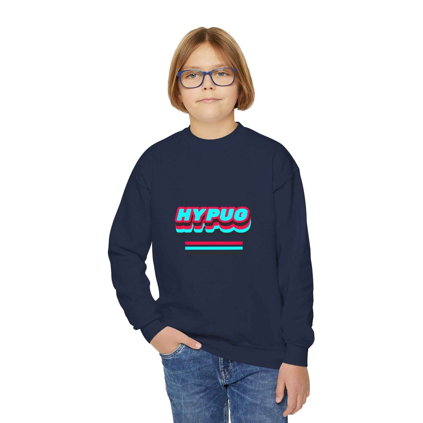Hypug Youth Crewneck Sweatshirt — Retro "HYPUO" Graphic with Paw Print Accents