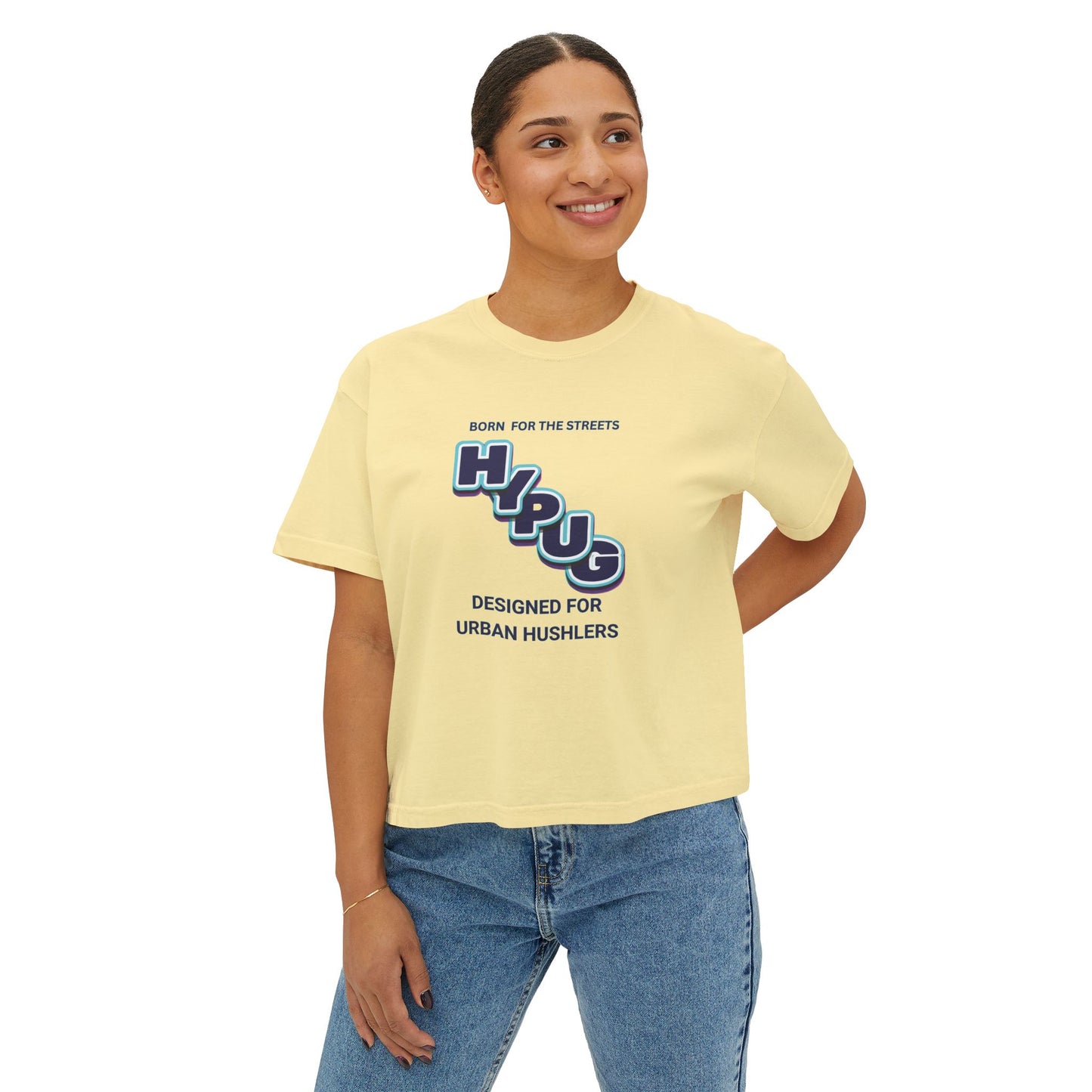 Urban Dogs Women's Boxy Tee — "Hustle" Graphic Streetwear