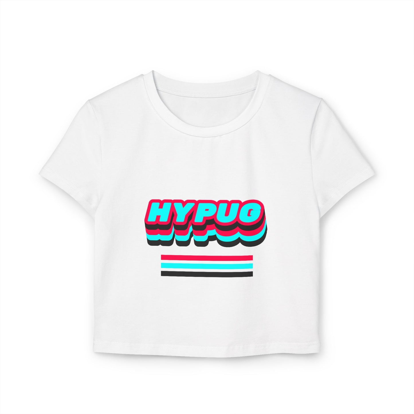 Hypug Women's Baby Tee — Retro 3D 'HYPUG' Graphic with Neon Paw Prints