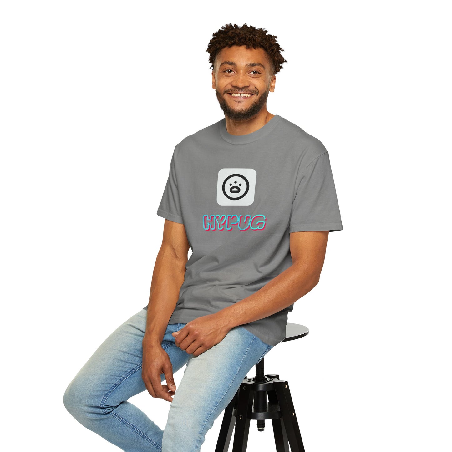 Big Dog Graphic T-Shirt — 'HYPUG' Retro Logo with Illustrated Boxer Dog