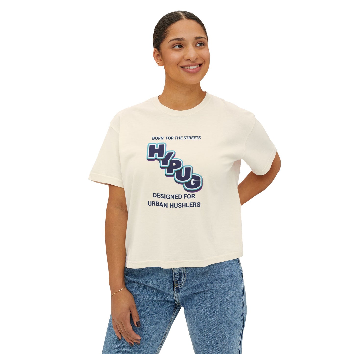 Urban Dogs Women's Boxy Tee — "Hustle" Graphic Streetwear