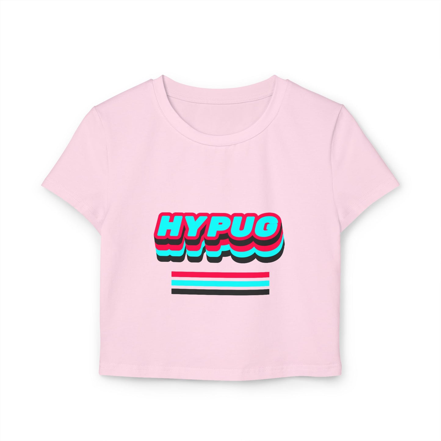 Hypug Women's Baby Tee — Retro 3D 'HYPUG' Graphic with Neon Paw Prints