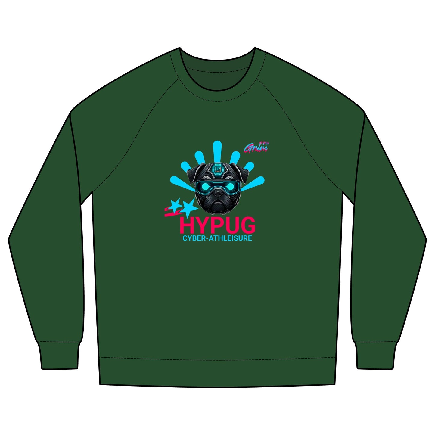 Hypug Cyber-Pug Crewneck Sweatshirt — “HYPUG” Retro Futuristic Graphic
