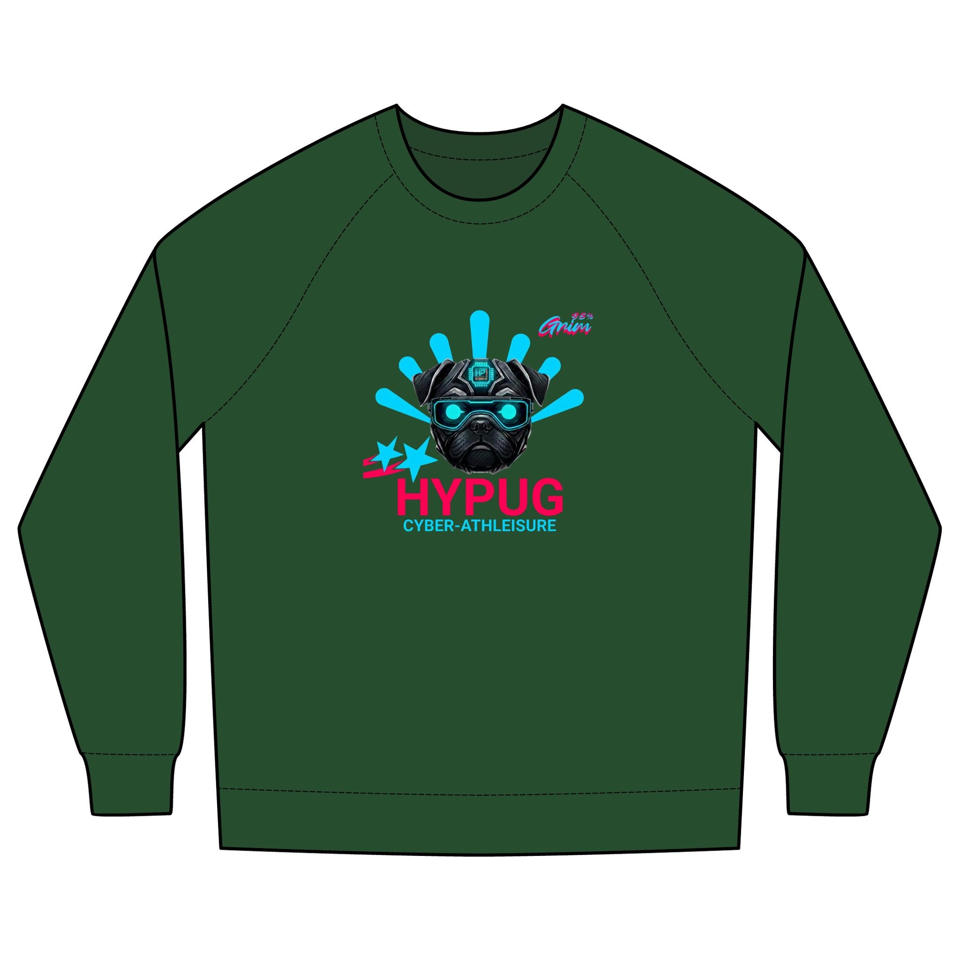 Hypug Cyber-Pug Crewneck Sweatshirt — “HYPUG” Retro Futuristic Graphic