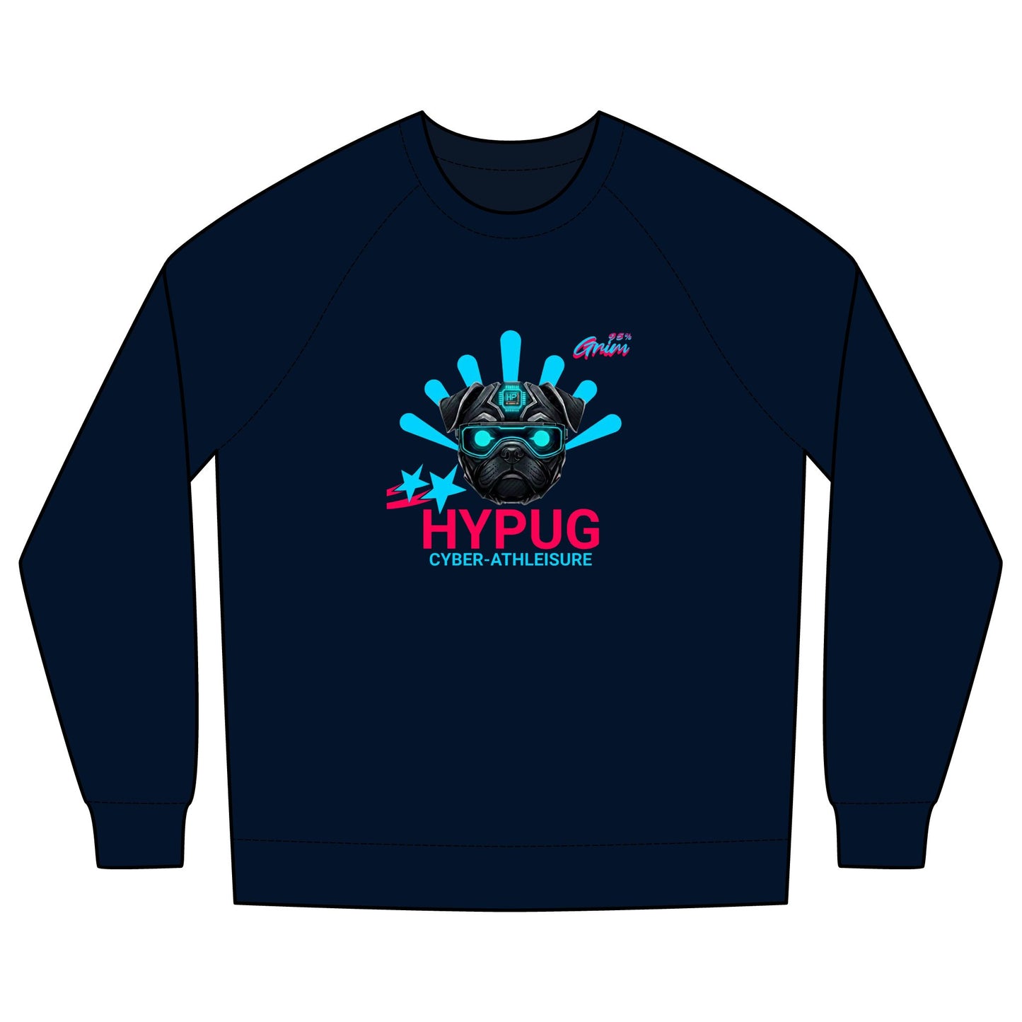 Hypug Cyber-Pug Crewneck Sweatshirt — “HYPUG” Retro Futuristic Graphic