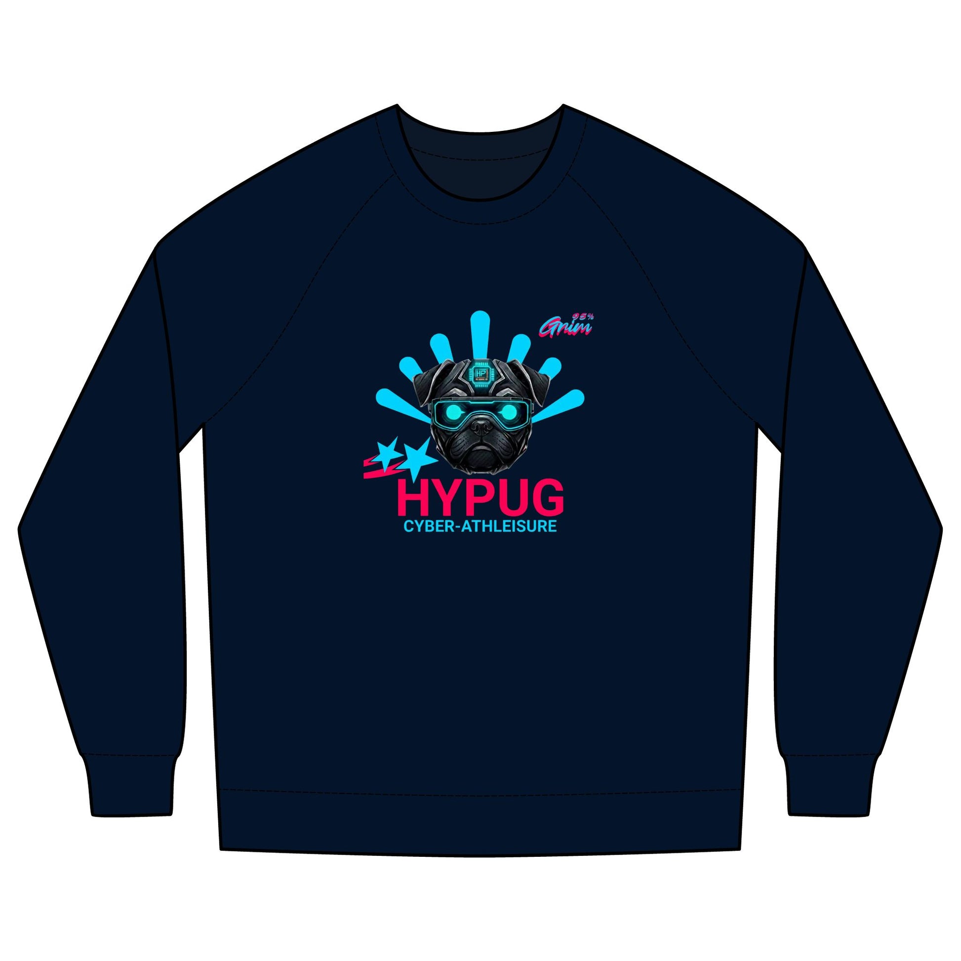 Hypug Cyber-Pug Crewneck Sweatshirt — “HYPUG” Retro Futuristic Graphic