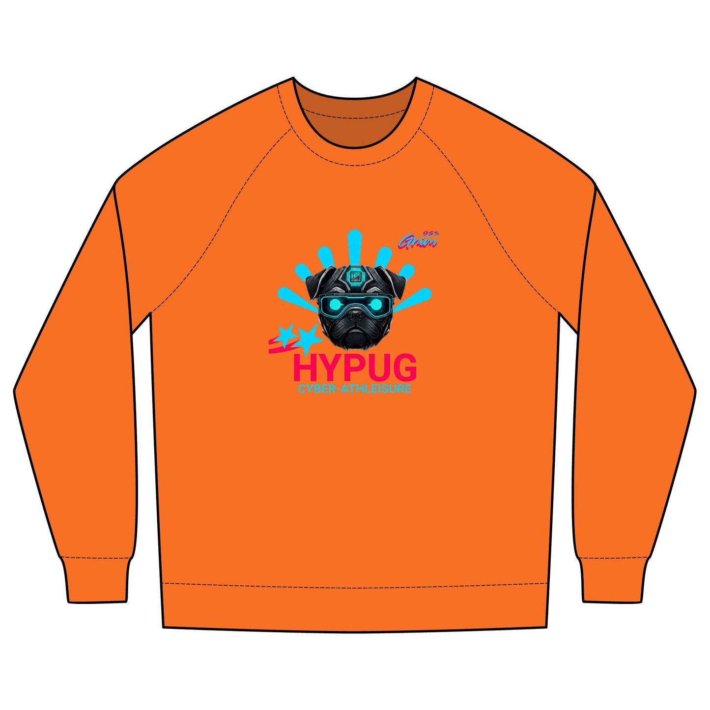 Hypug Cyber-Pug Crewneck Sweatshirt — “HYPUG” Retro Futuristic Graphic
