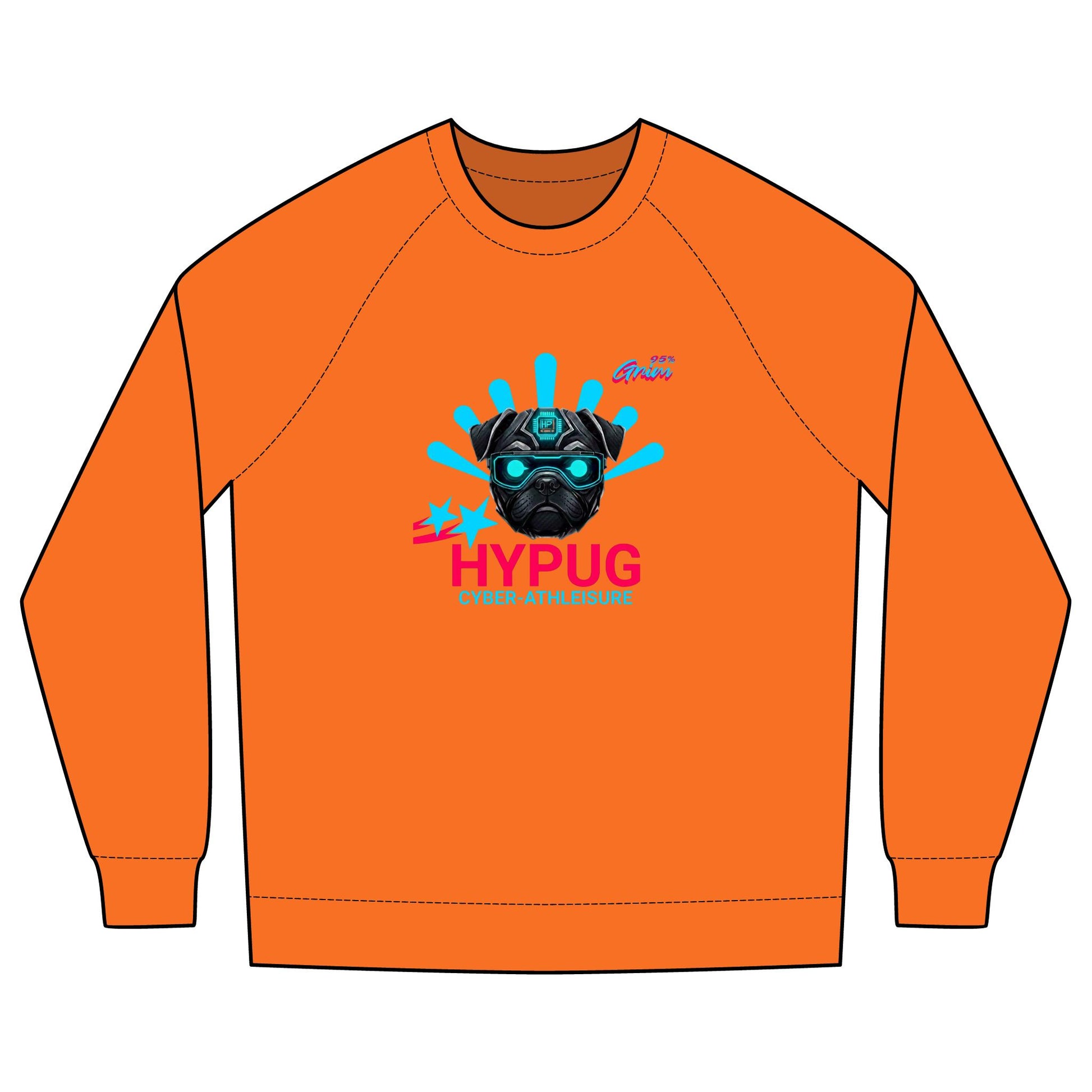 Hypug Cyber-Pug Crewneck Sweatshirt — “HYPUG” Retro Futuristic Graphic