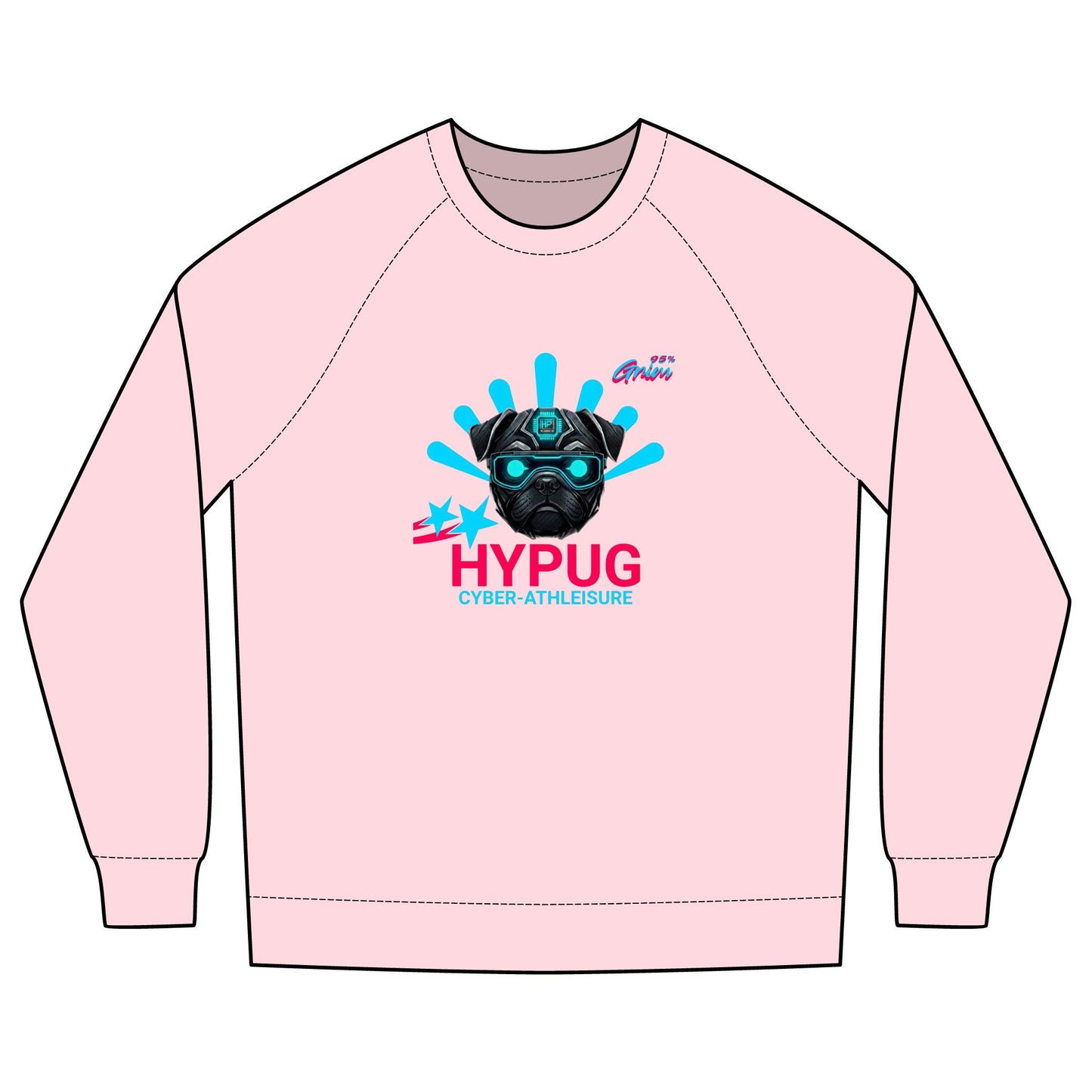 Hypug Cyber-Pug Crewneck Sweatshirt — “HYPUG” Retro Futuristic Graphic