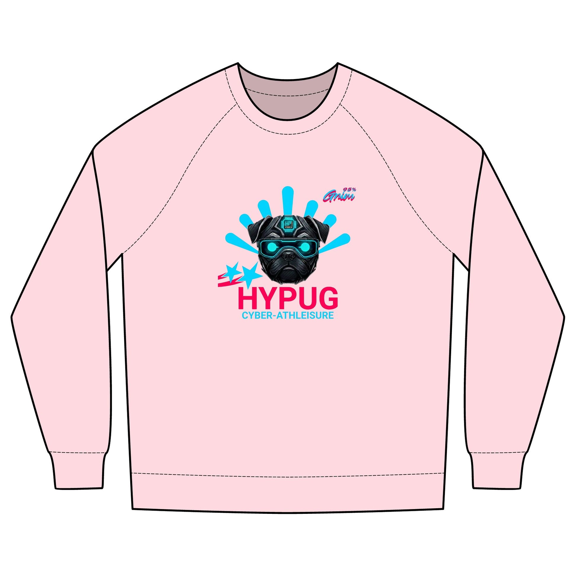 Hypug Cyber-Pug Crewneck Sweatshirt — “HYPUG” Retro Futuristic Graphic