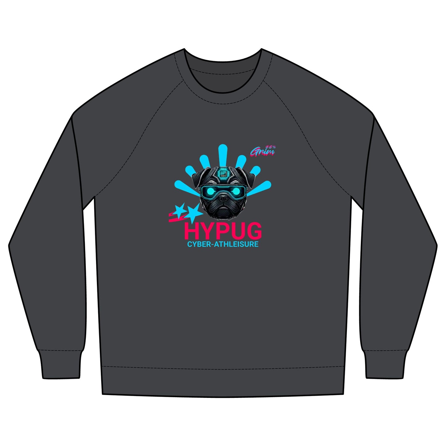 Hypug Cyber-Pug Crewneck Sweatshirt — “HYPUG” Retro Futuristic Graphic