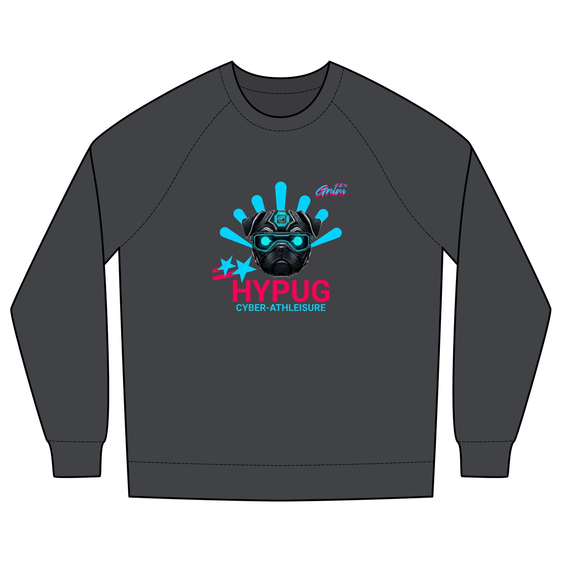 Hypug Cyber-Pug Crewneck Sweatshirt — “HYPUG” Retro Futuristic Graphic