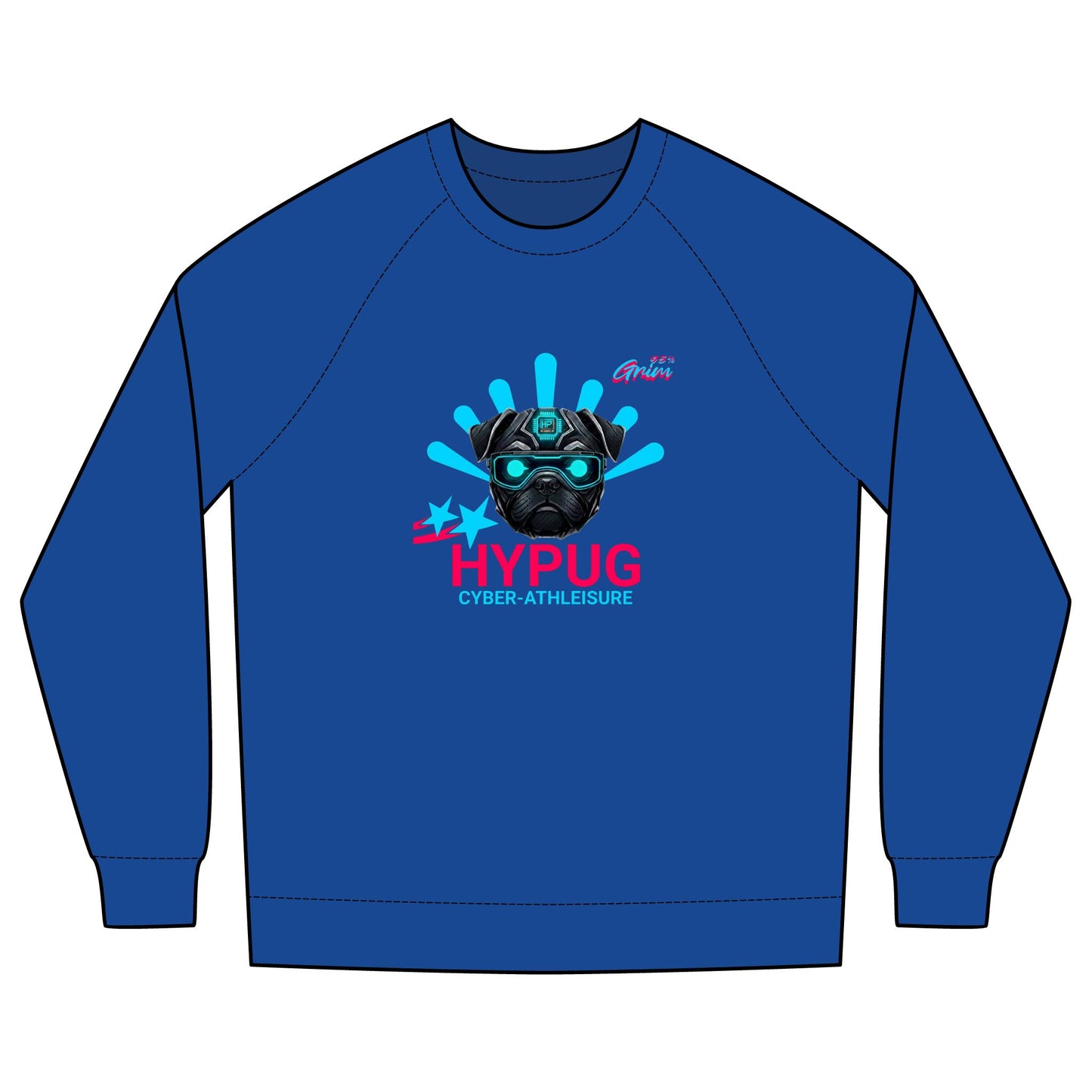 Hypug Cyber-Pug Crewneck Sweatshirt — “HYPUG” Retro Futuristic Graphic