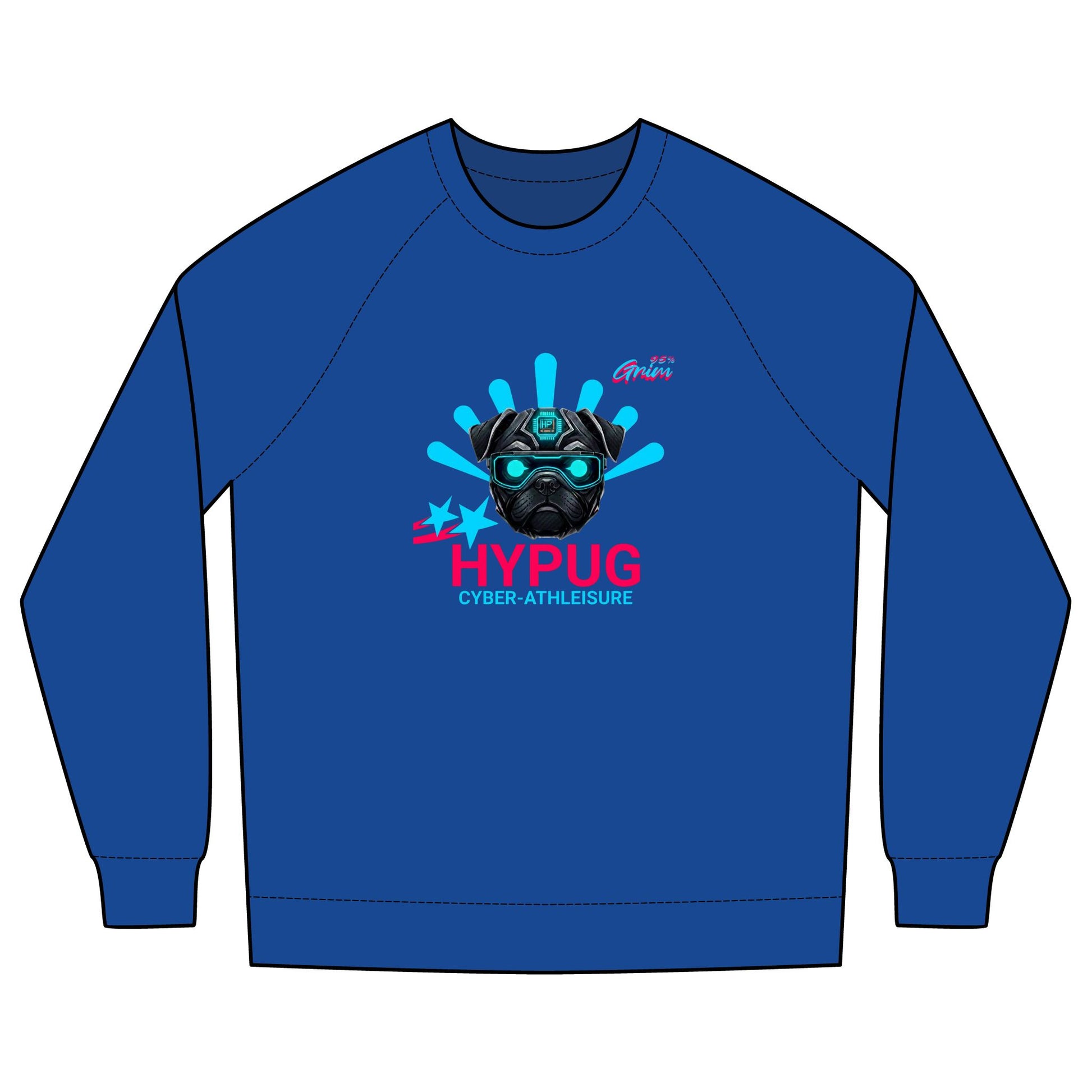 Hypug Cyber-Pug Crewneck Sweatshirt — “HYPUG” Retro Futuristic Graphic