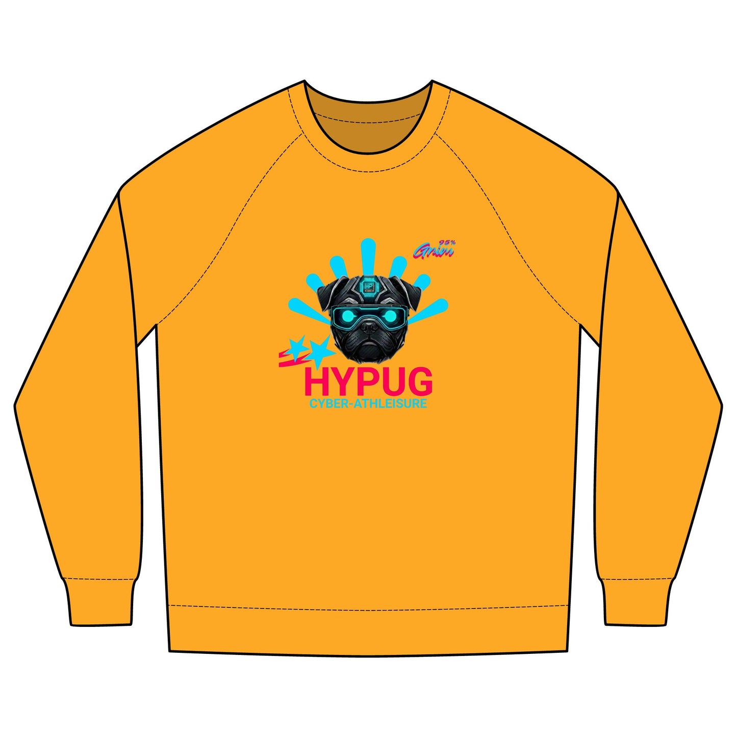 Hypug Cyber-Pug Crewneck Sweatshirt — “HYPUG” Retro Futuristic Graphic