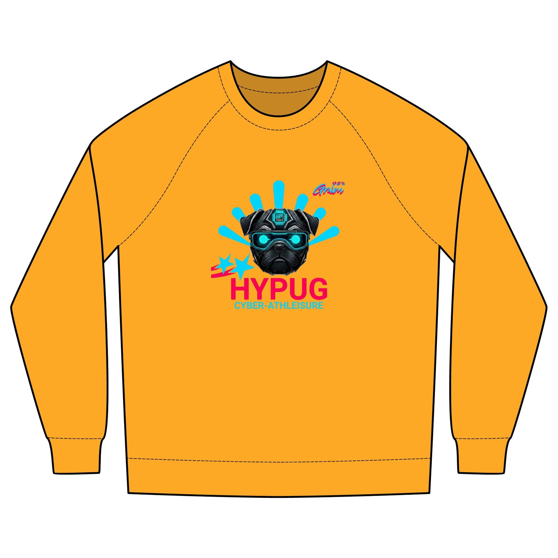 Hypug Cyber-Pug Crewneck Sweatshirt — “HYPUG” Retro Futuristic Graphic